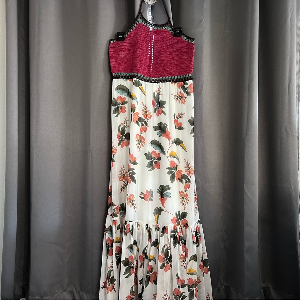 Pepe Jeans Crochet Halter Maxi Bohemian Dress